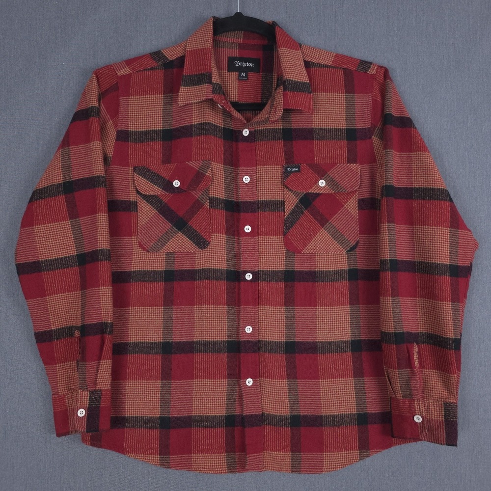Brixton Flannel Shirt Mens Medium Red Black Plaid Long Sleeve Outdoor Button Up